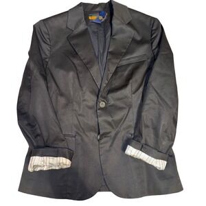 Ralph Lauren Rugby Blazer Jacket Black Womens Size 6 Lined Striped Cuffs‎